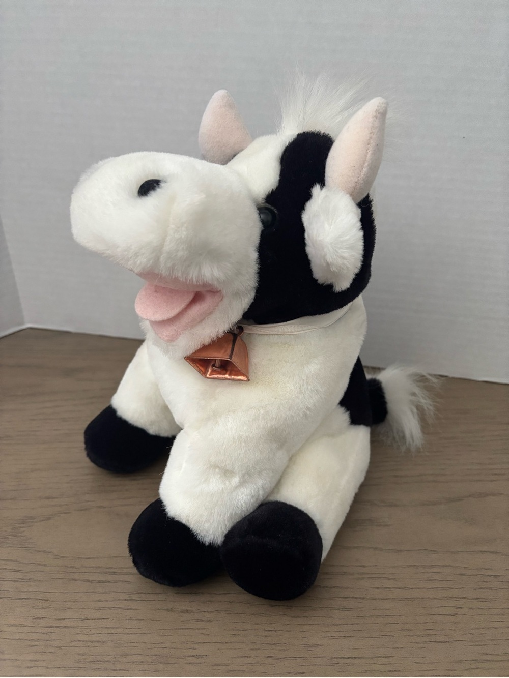Playful Pals Mervyn's Cow Hand Puppet Black White Puppet Plush Stuffed Toy 10"